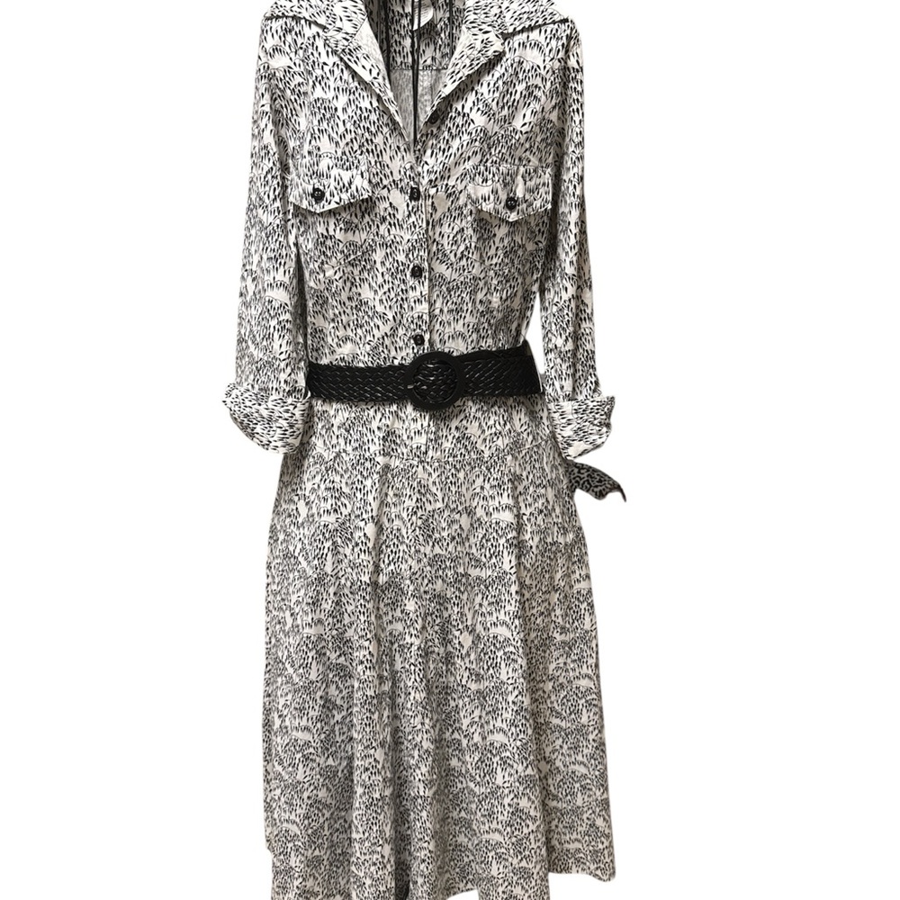 ISABEL  vintage shirtwaist Black and White Patterned Dress size small